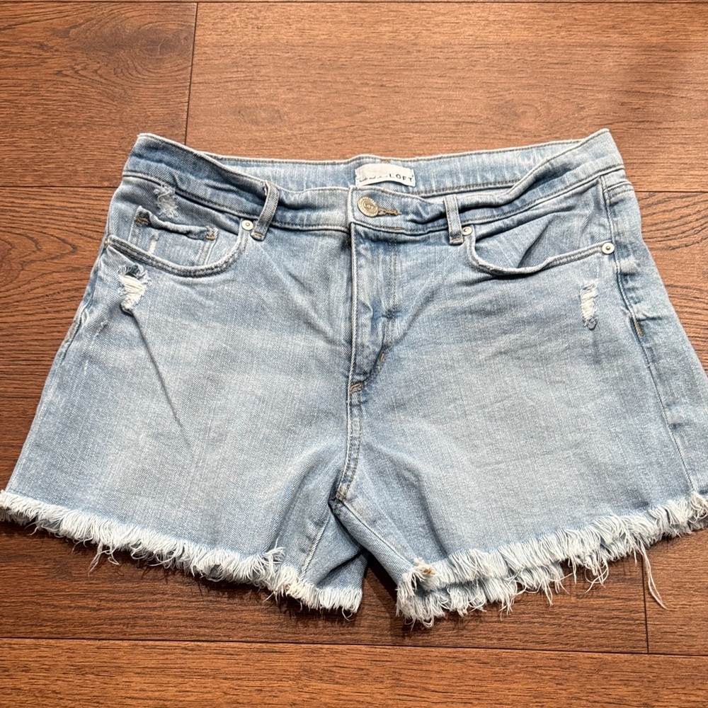 LOFT Light Blue Distressed Denim Cutoff Shorts